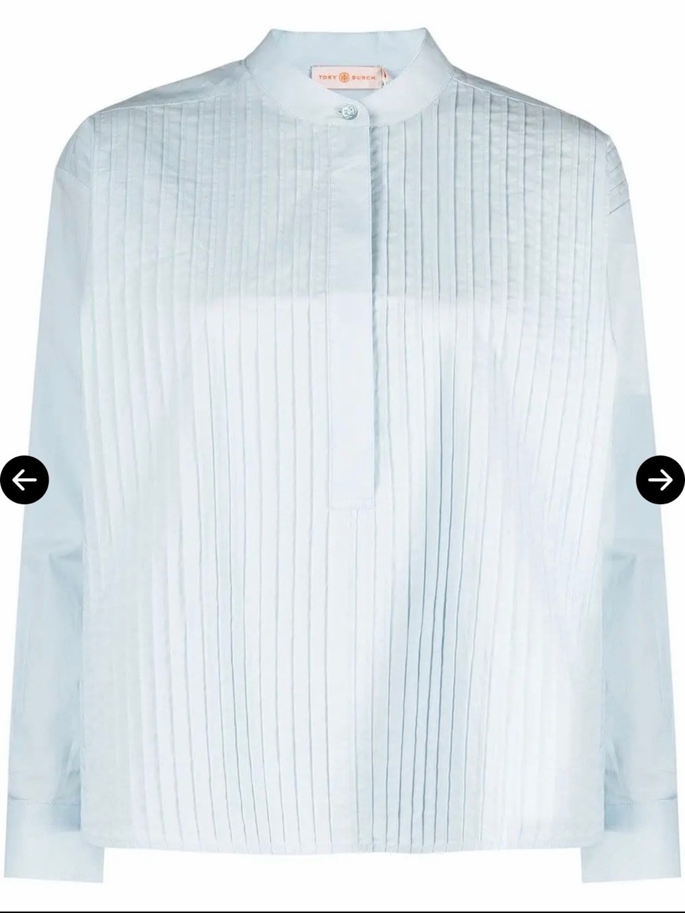 Tory Burch Powder Blue Pleated Band Collar Shirt Size 6 *Timeless Piece**